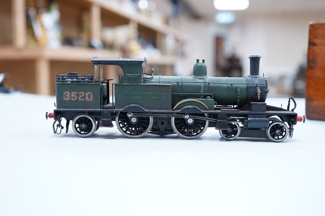 An EM gauge scratch built model railway locomotive by John Worsley, a Southern Railway Adams Radial 4-4-2T, 3520, a detailed model with opening smoke box door showing the details of the blast pipe and boiler tube ends, s